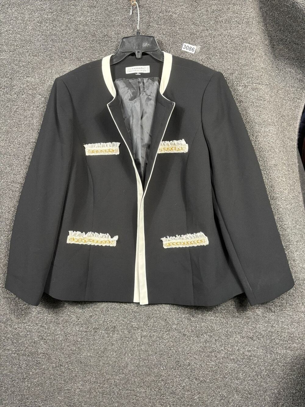 Tahari Arthur S. Levine Blazer Womens 18W Trim Gold Chain Pockets Jacket